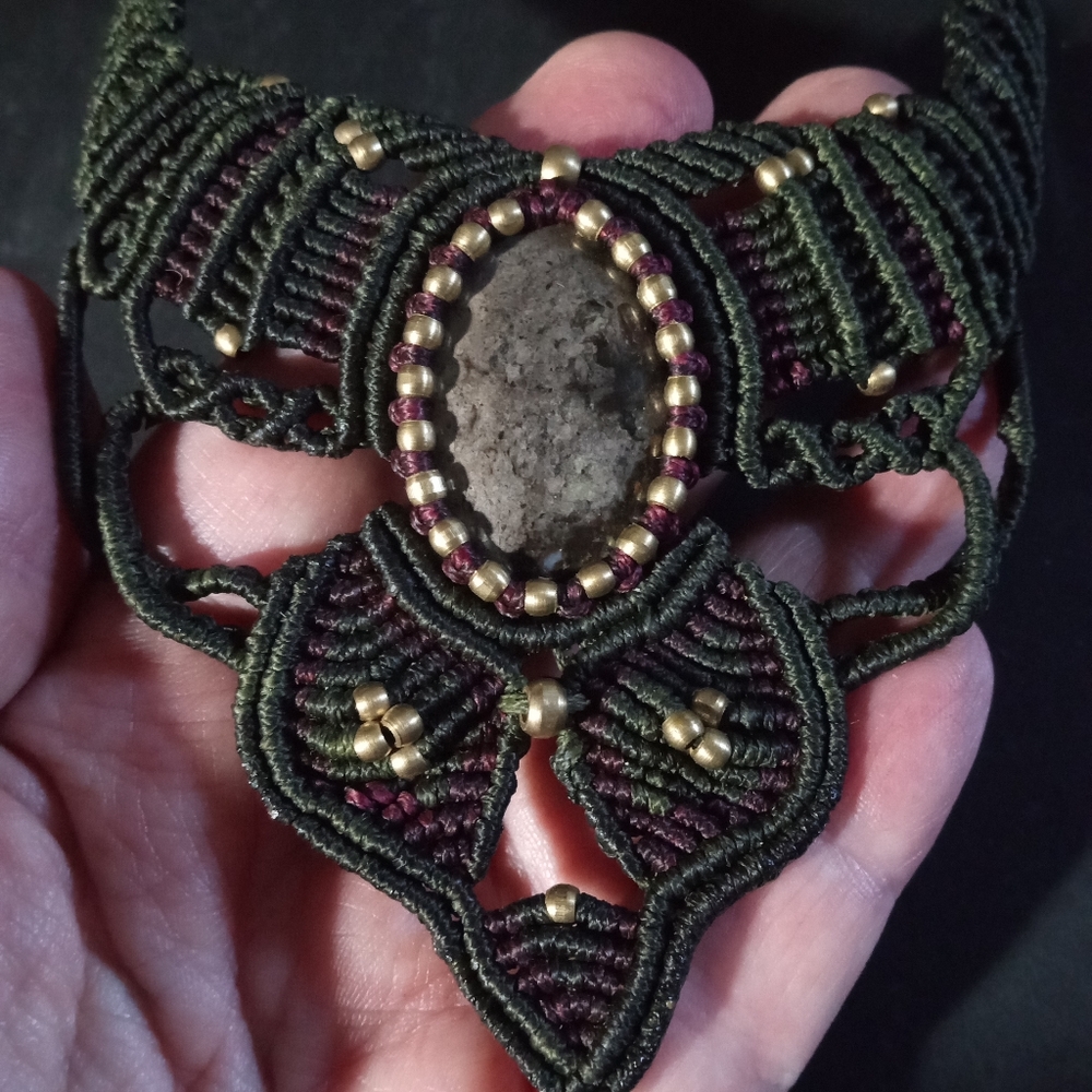 Handcrafted Macrame Jasper Deep Green Necklace - image 1